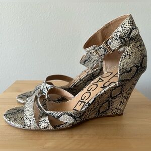 Kelsi Dagger Snakeskin Wedge Sandals - Tan